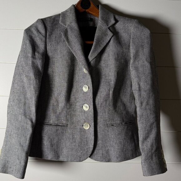 Lauren Ralph Lauren Jackets & Blazers - Lauren Ralph Lauren Petite Black & White Houndstooth Blazer 100% Linen Sz 4P